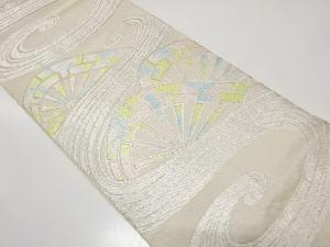 川島織物製　流水に片輪車模様織り出し　袋帯